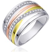 Schitterende Zilveren Ring 14K Bicolor met Zirkonia's 19.00 mm. (maat 60)