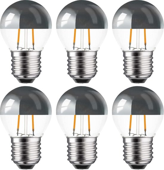 6 pièces - Lampe LED semi-miroir argent E27 2W 2200K 180lm Ø4,5x7,8cm
