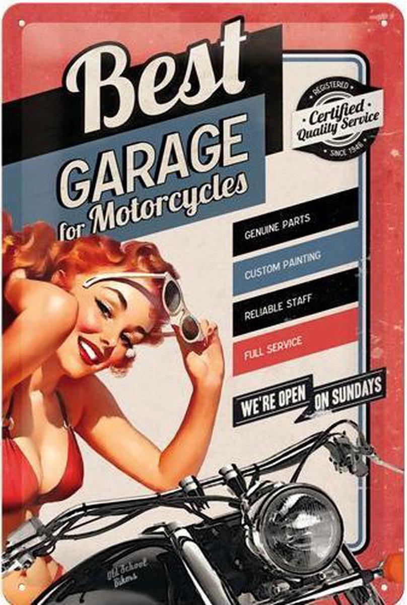 Nostalgic Art Merchandising Best Garage For Motorcycles Metalen wandbord in relief 20 x 30 cm Zie Afbeelding