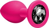 Lola Toys - Emotions - Buttplug met Diamant - Anaal - Siliconen - Maat M - 33mm - Roze met Zwarte Diamant