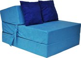 Luxe logeermatras - blauw - camping matras - reismatras - opvouwbaar matras - 200 x 70 x 15 - met donker blauwe kussens