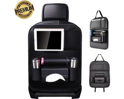 Luxe PU lederen autostoel organizer - Met uitklapbaar tafeltje en tablethouder - Achterbank auto organizer voor kinderen - Universeel - Zwart