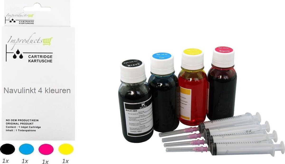 Improducts® Navulinkt - Alternatief voor Canon set 4x 100ml BK, CY, MA, YE