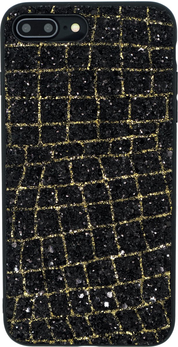 Luxe 3D Glitter Case voor Apple iPhone 7 Plus - iPhone 8 Plus - Hoogwaardige Materialen - Hoesje - Zwart - Goud - Glitters Cover - Bling Bling