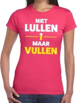 Niet Lullen maar Vullen tekst t-shirt roze dames M