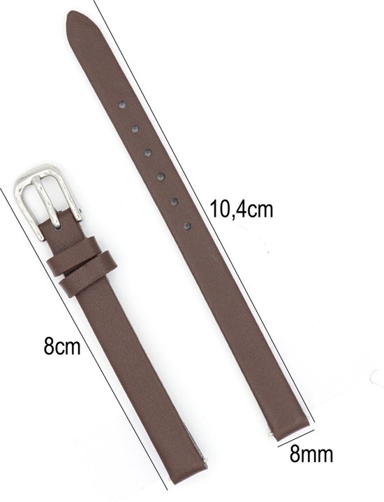 Horlogeband Leer- 8mm Aanzetmaat - Horlogebandje met Gladde Oppervlak +  Push Pin | bol.com
