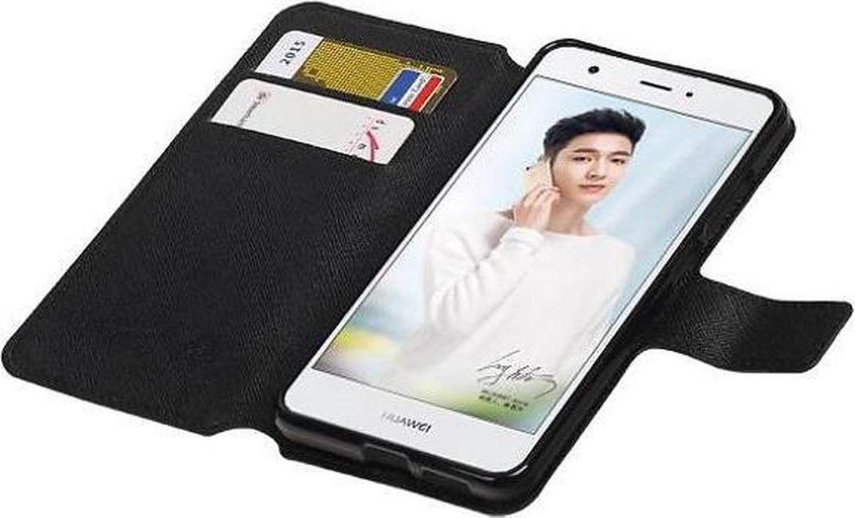 Cross Pattern TPU Bookstyle Wallet Case Hoesjes Geschikt voor Huawei Nova Plus Zwart