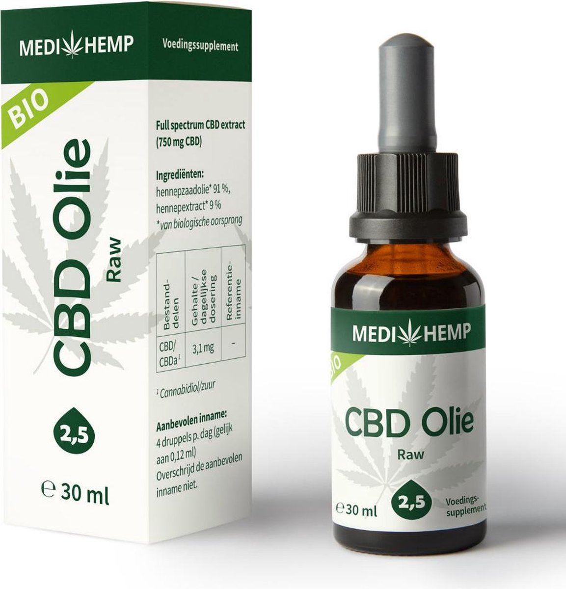 Goedkoopste Medihemp CBD Olie RAW 2,5 (30ml