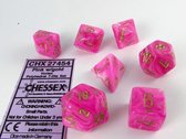 Chessex dobbelstenen set, 7 polydice, Vortex pink w/gold