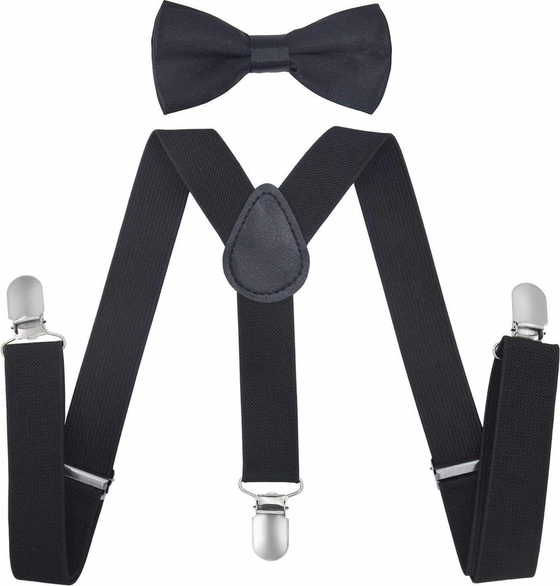 Fako Fashion - Kinder Bretels Met Vlinderstrik - Kinderbretels - Vlinderdas - Strik - Effen - 65cm - Zwart