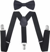 Fako Fashion® - Kinder Bretels Met Vlinderstrik - Kinderbretels - Vlinderdas - Strik - 65cm - Zwart