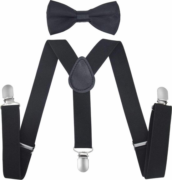 Fako Fashion® - Bretelles enfants avec nœud papillon - Uni - 65cm - Noir |  bol.com