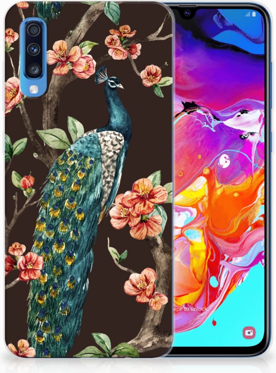 Samsung Galaxy A70 TPU Hoesje Pauw met Bloemen