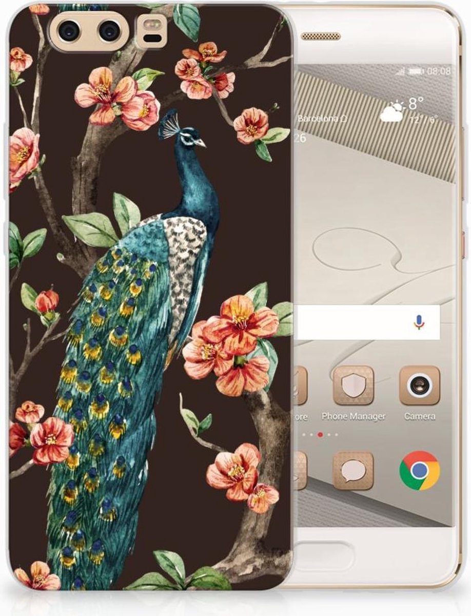 Huawei P10 Plus TPU Hoesje Pauw met Bloemen