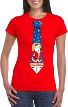 Foute Kerst t-shirt stropdas met kerstman print rood voor dames L