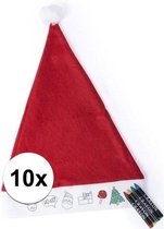10 Kerstmutsen voor kinderen inkleurbaar inclusief 4 waskrijtjes