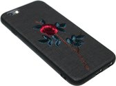 Geborduurd rozen hoesje zwart Geschikt voor iPhone 6(S) Plus