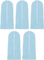 5x Housses de protection pour vêtements bleu clair 137 x 60 cm - Housses de vêtements - Accessoires de rangement pour garde-robe