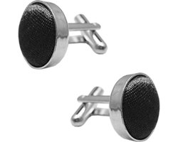 Fako Bijoux® - Manchetknopen - Staal & Zijde - Ø 16mm - Zwart