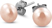 New Bling 9NB-0131 - Zilveren oorstekers - parel rond 7 mm - zilverkleurig / parelmoer roze