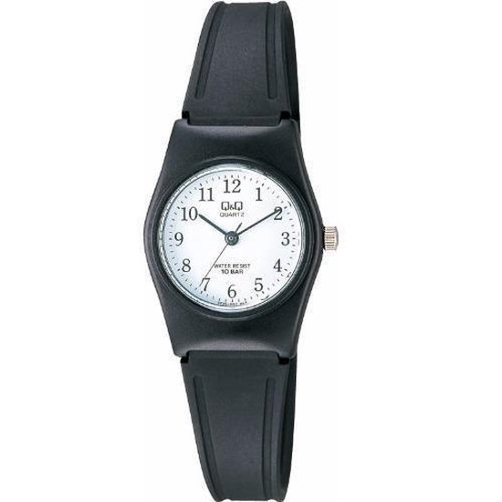 Q&Q VP35J002Y - Horloge - Sport - Analoog - Dames - Vrouwen - Kinderen - Plastic band - Rond - Kunststof - Cijfers - Zwart - Wit - 10ATM