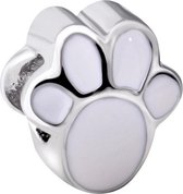 Quiges - 925 - Zilveren - Bedels -Sterling zilver - Beads - Poot Afdruk Hond Emaille Wit Kraal Charm - Geschikt – voor - alle bekende merken - Armband Z331