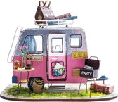 Robotime Cheerful Camper DGM04 - Kit de modèle en bois - Mini maison de poupée avec lumière LED - DIY