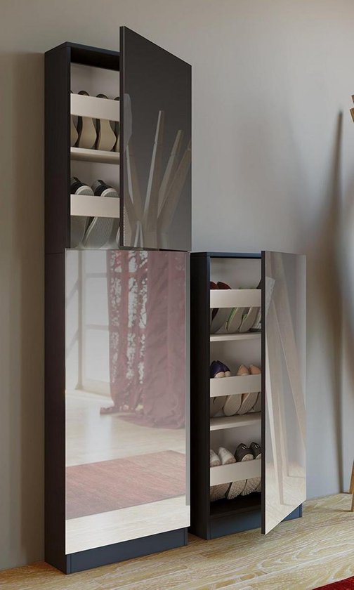 bol.com | Schoenenkast schoenenrek Fulas mini zwart met spiegel 110 cm hoog