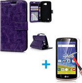 LG K4 Portemonnee hoes paars met Tempered Glas Screen protector