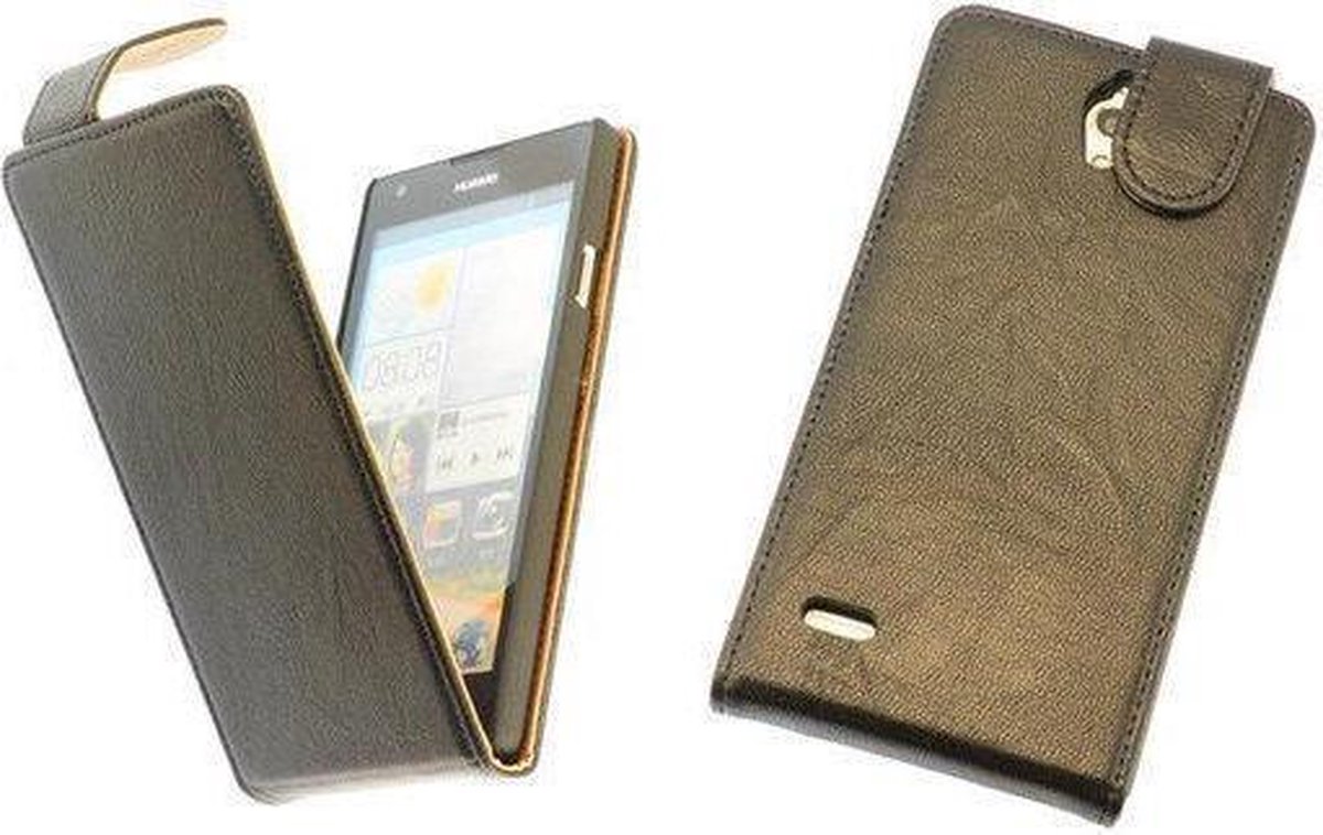BestCases Zwart Kreukelleer Flipcase Huawei Ascend G700