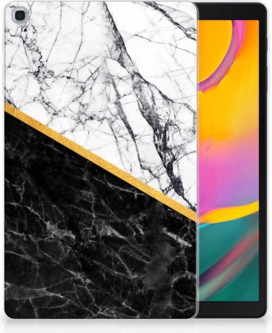 Glad Baleinwalvis vier keer Samsung Galaxy Tab A 10.1 (2019) Tablet hoes case Marble White Black |  bol.com