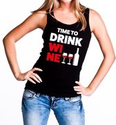 Time to drink Wine tekst tanktop / mouwloos shirt zwart dames S