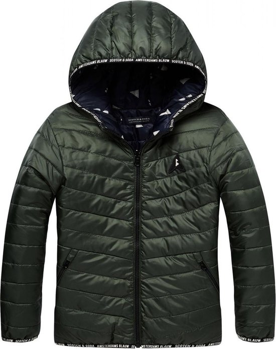 Scotch & Soda Jongens Reversible Winterjas - Groen - Maat 176 | bol.com