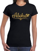 Aloha gouden glitter hawaii t-shirt zwart dames - dames shirt Aloha XXL