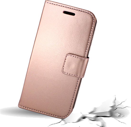 iCall - Huawei P30 Case + Screenprotector Tempered Glass - Cuir TPU Book Case Wallet Flip Wallet - Rose Gold