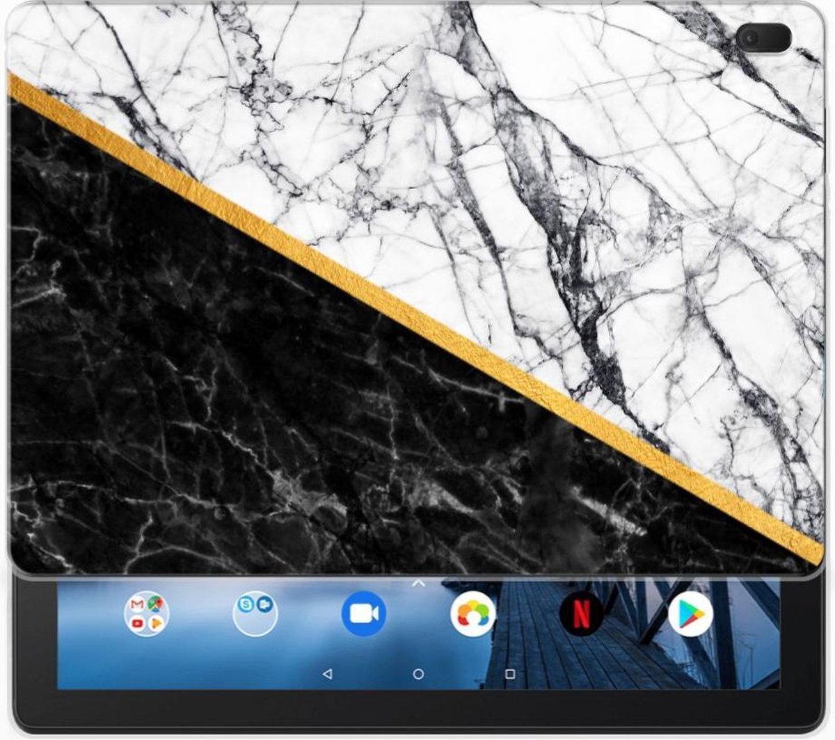Lenovo Tab E10 Tablet Back Cover Marmer Wit Zwart - Origineel Cadeau Man
