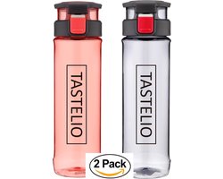 TASTELIO Set van 2 drinkflessen gemaakt van BPA vrij kunststof met fruit infuser / fruit filter voor dagelijks gebruik sport vrije tijd reizen, 730ml, Veilige 1-klik opening, lekvrij, vaatwasmachinebestendig