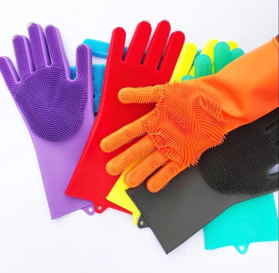 Magic siliconen schoonmaak handschoenen met ingebouwde borstels -  multi-functionele... | bol.com