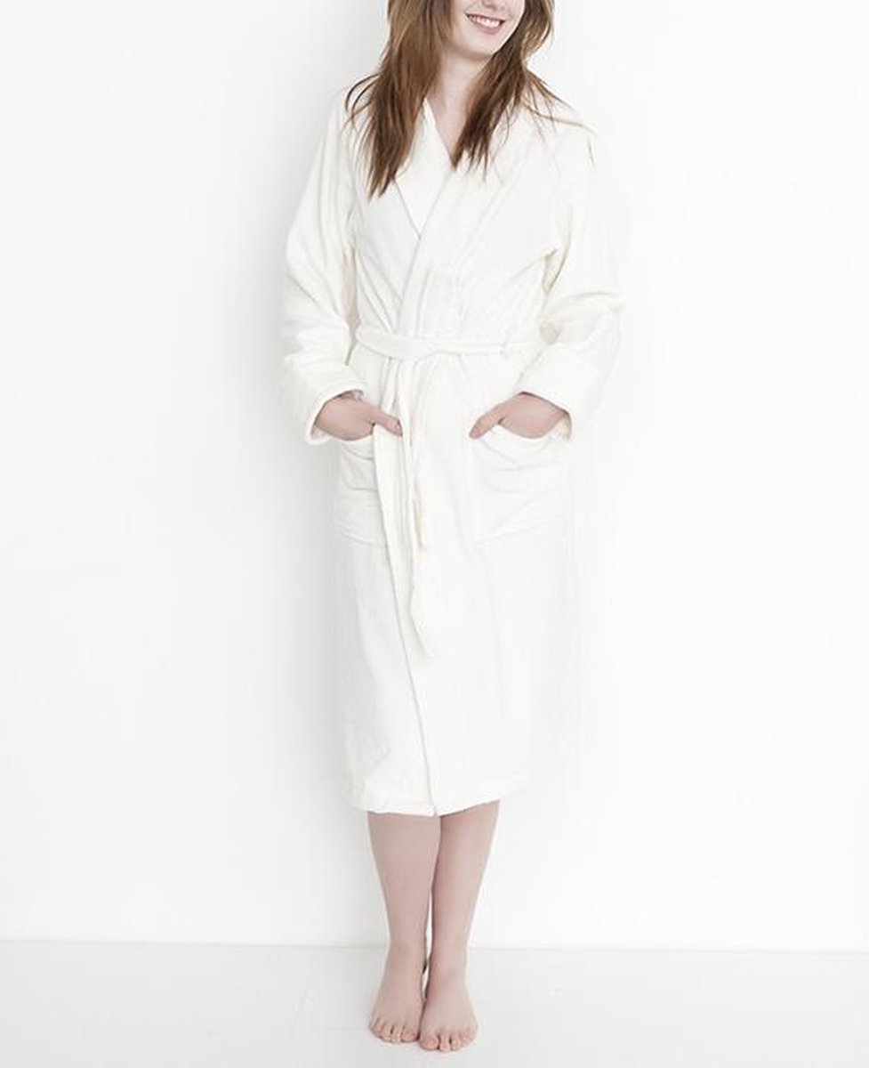 HnL Badjas Velours Uni - Offwhite - Maat L