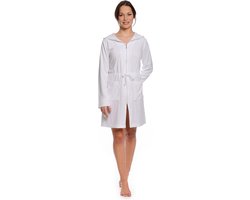 Rits badjas dames kort – Zomer badjas met capuchon – lichtgewicht – dun – sauna - dames badjas met ritssluiting - wit - maat S