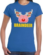 Foute Kerst t-shirt braindeer blauw voor dames M (38)