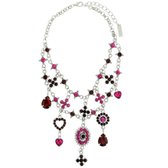 Ketting zilver-kleur met roze en rode hangers