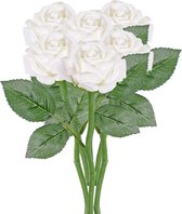 6x Witte rozen/roos kunstbloemen 27 cm - Kunstbloemen boeketten