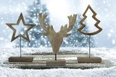 Set van 3 stuks Kerstfiguren op houten standaard - Kerstboom - Kerstster - Rendier