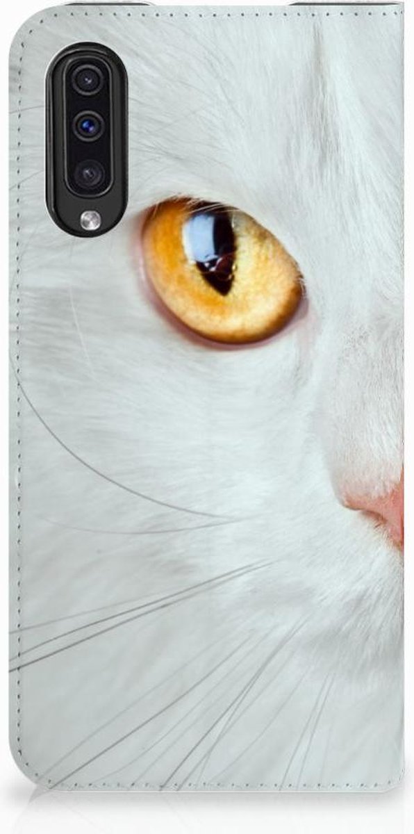 Book Case voor Samsung Galaxy A50 Hoesje maken Witte Kat