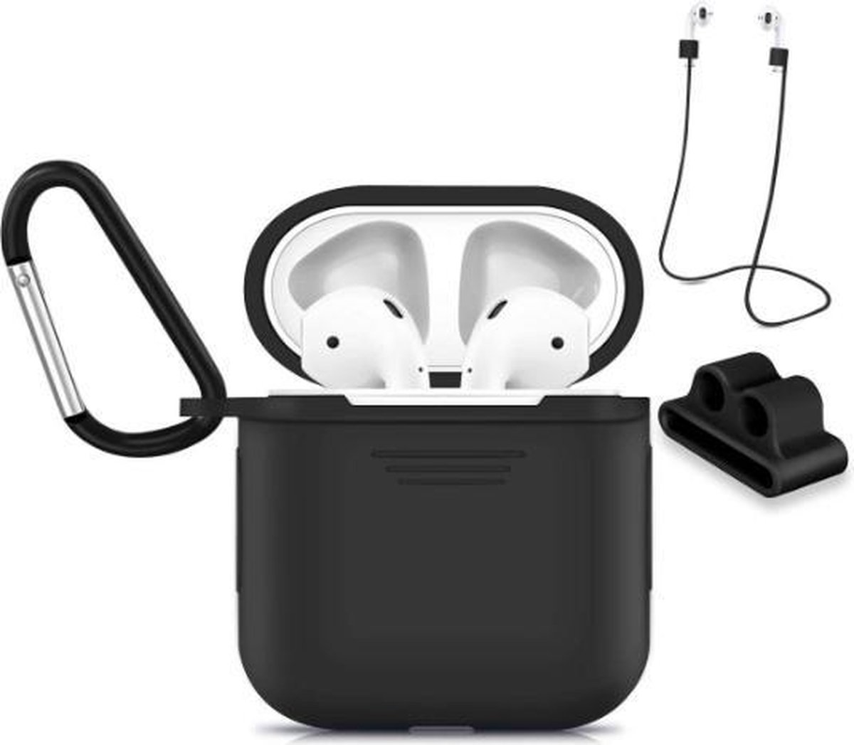 Accessoires Set met Silicone Hoesje, Case en Strap geschikt geschikt voor Apple Airpods – Zwart