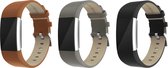 KELERINO. Leren bandjes voor Fitbit Charge 2 - 3-pack - Zwart / Grijs / Bruin