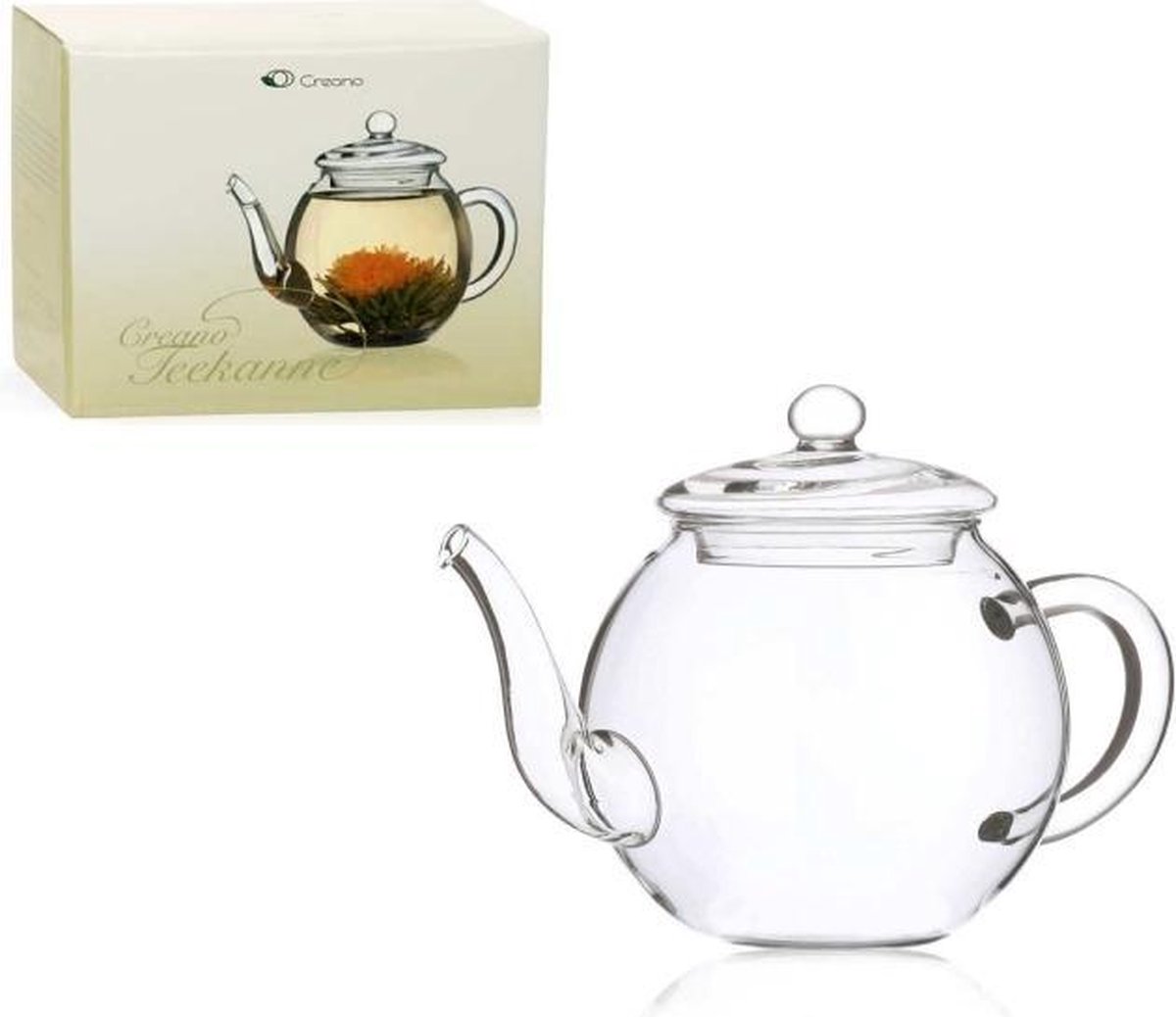 Creano Teapot gemaakt van glas met deksel voor 500 ml thee of voor het zetten van een theebloem.
