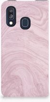 Geschikt voor Samsung A40 GSM Hoesje Marble Pink