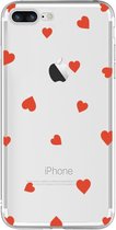 Luxe TPU Case voor Apple iPhone 7 Plus - iPhone 8 Plus - Transparant Hoesje met Rode Hartjes - Zacht Soft Back Cover